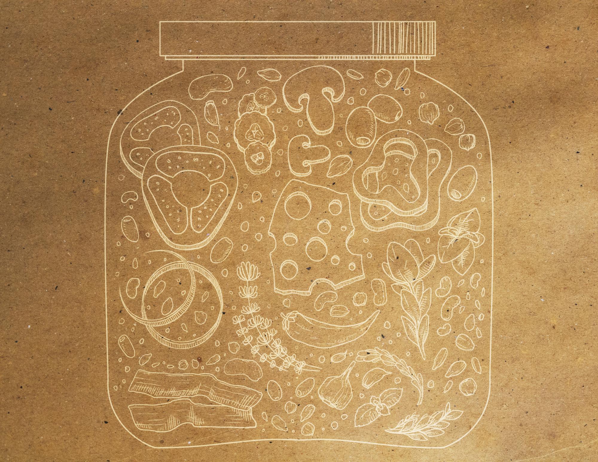 Close-up of fermented jar label and texture